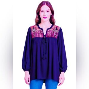 Umgee Navy Embroidered Boho Kimono Oversized Medium